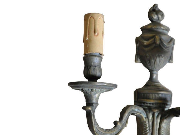 Pair of French Antique Louis XVI Style Sconces in Bronze In Good Condition For Sale In Atlanta, GA