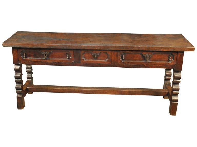 Early 18th Century Spanish Baroque Trestle Console in Walnut and Chestnut