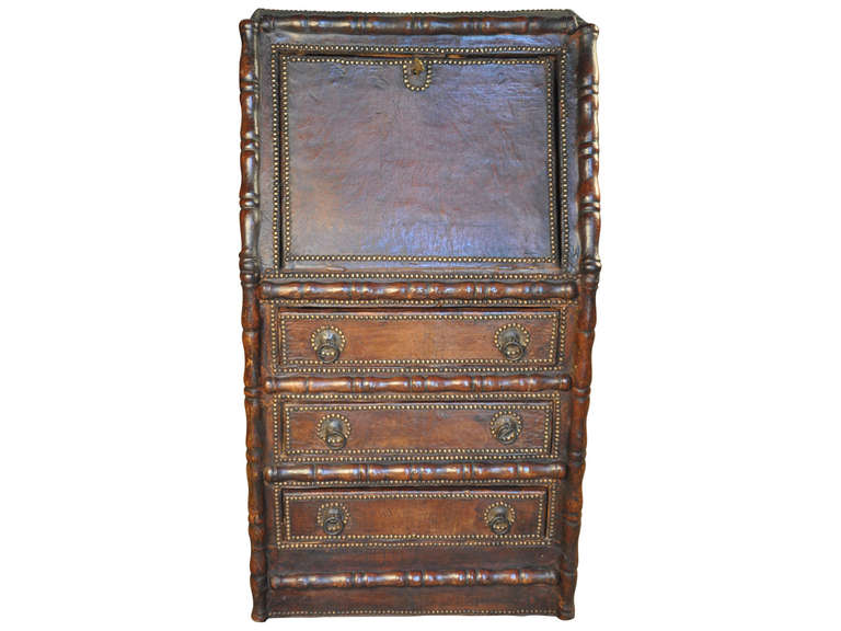Very Rare Leather Travel Secretaire from France