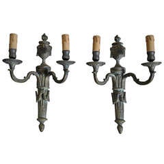 Pair of French Antique Louis XVI Style Sconces in Bronze 9