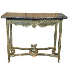 Antique 18th Century Painted Marble-Top Console Table from Portugal