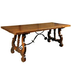 Spanish 19th Century Farm or Trestle Table in Walnut