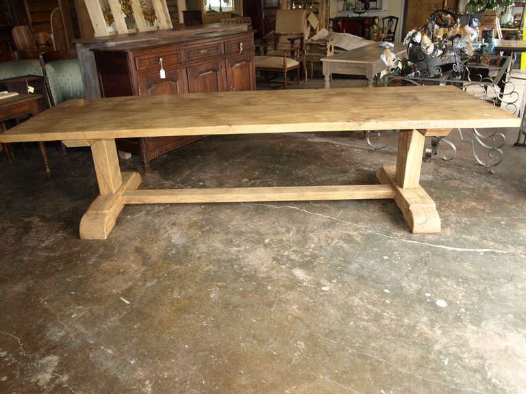 Large Mid-20th Century French Oak Trestle Table