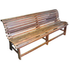 Antique Train Station Bench in Painted Wood from Portugal