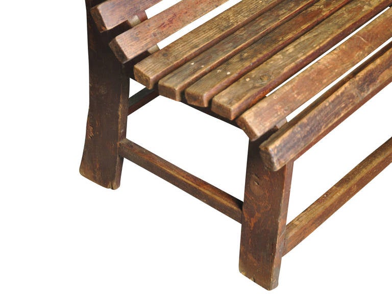 20th Century Train Station Bench in Painted Wood from Portugal