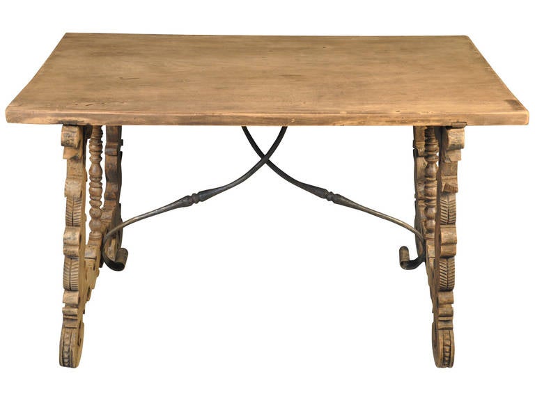 19th Century Catalan Trestle Table, Desk in Washed Walnut