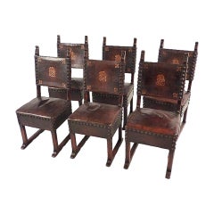 Set of Six French Renaissance Style Leather Dining Chairs