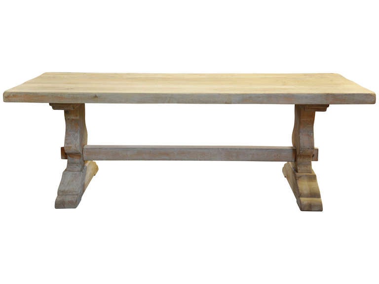 French Early 20th Century Farm Table In Washed Oak