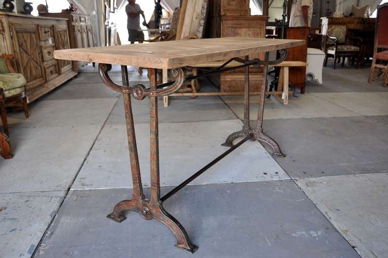 French Bistro Console Table in Iron and Oak 1