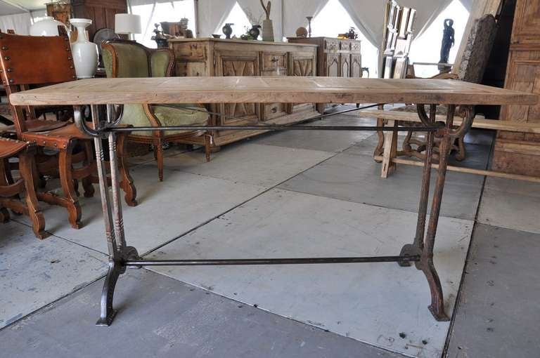 French Bistro Console Table in Iron and Oak 2