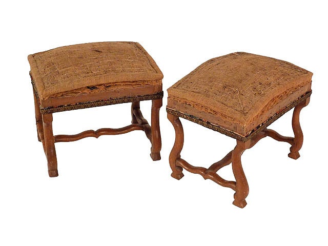 Pair of French Antique Louis XIII Style Foot Stools