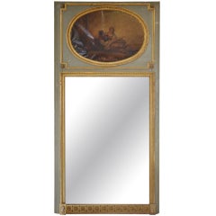 Mid 19th Century Louis XVI Style Trumeau Mirror in Painted and Gilded Wood