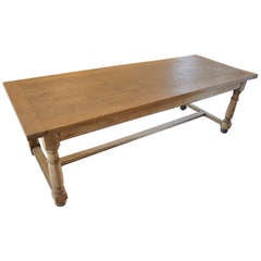 Antique Early 20th Century French Farm Table With Drawers In Washed Oak
