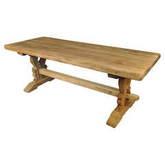 Early 20th Century French Farm Trestle Table in Bleached Oak