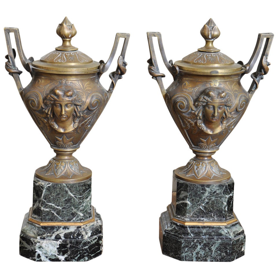Pair of Mid 19th Century French Bronze Urns