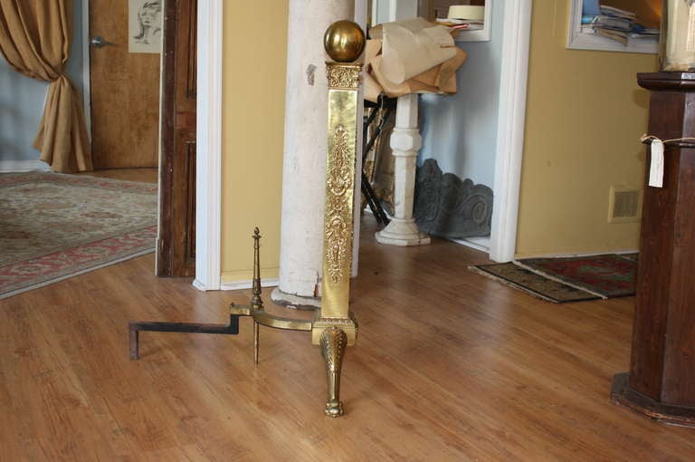 Exceptional Large French Antique Empire Style Bronze and Brass Andirons In Good Condition In Atlanta, GA
