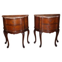 Late 19th Century Pair of Italian Demi Lune Side Tables In Mahogany And Marble