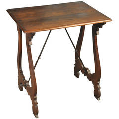 Antique Spanish 19th Century Side Table in Stained Oak and Iron