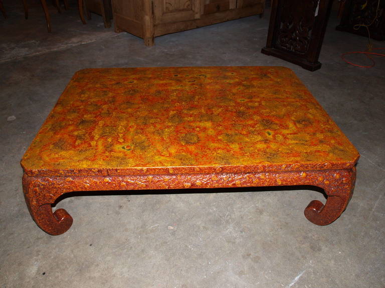 A stunning 19th century Japanese coffee or cocktail table in Wakasa lacquer. The Wakasa-Nuri technique is a process of laying 100 plus layers of different colors of lacquer, resulting in striking designs and patterns. The quantity of lacquer makes