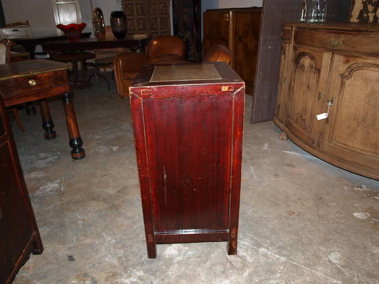 Pair Of Chinese Bordeaux Lacquered Side Cabinets With Pudding Stone ...