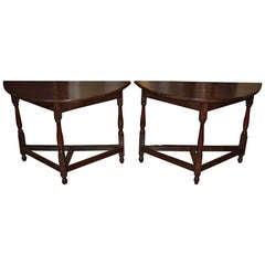 18th Century Gate Leg Table Transformed Into A Pair of Demilune Consoles