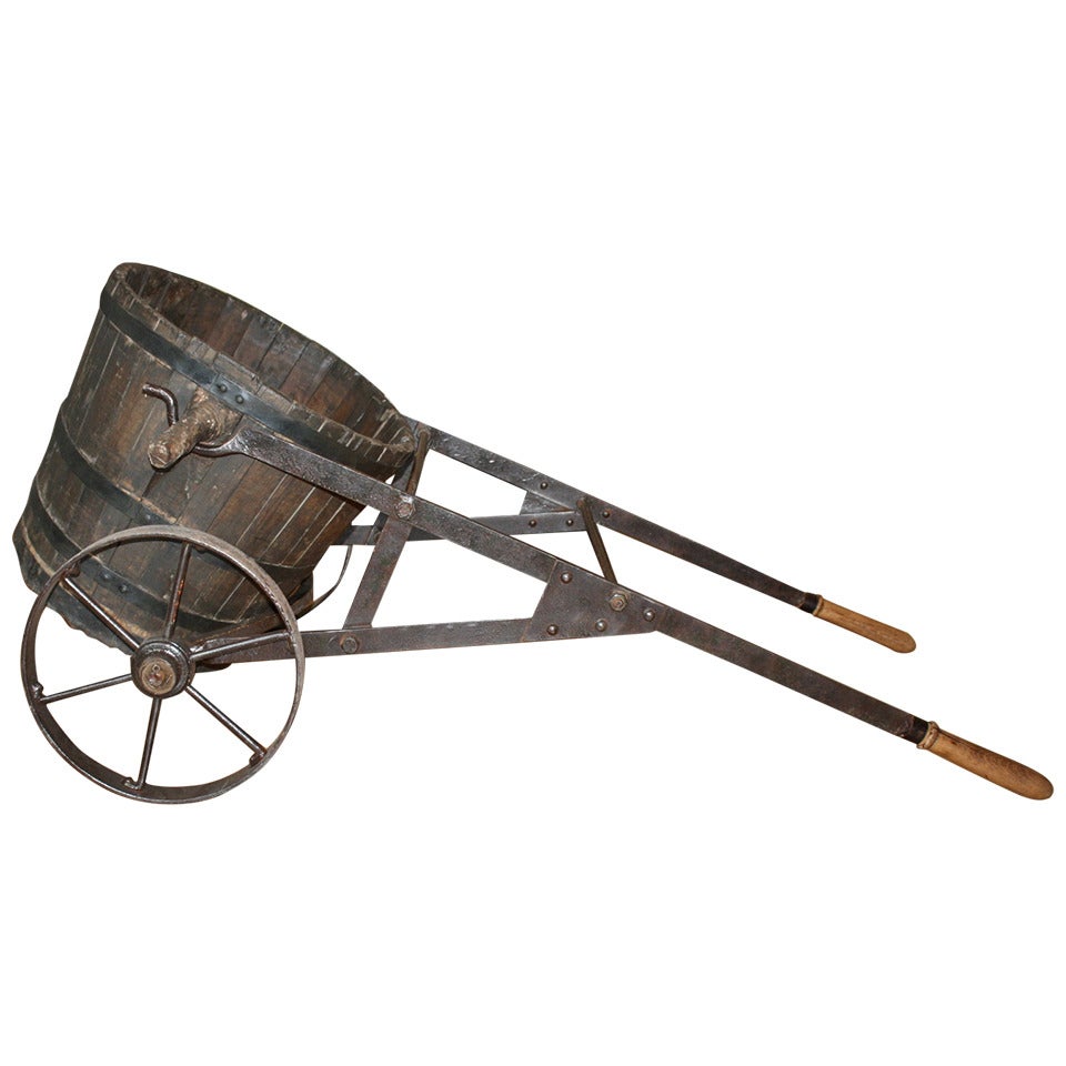 Late 19th Century French Grape Harvesting Basket with Iron Cart