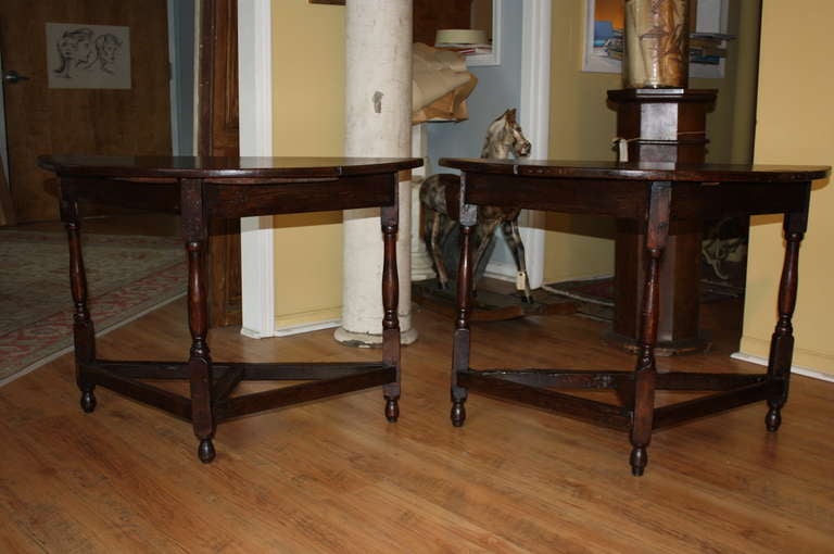 French 18th Century Gate Leg Table Transformed Into A Pair of Demilune Consoles