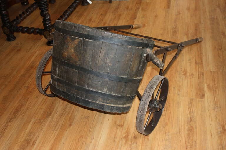 Oak Late 19th Century French Grape Harvesting Basket with Iron Cart