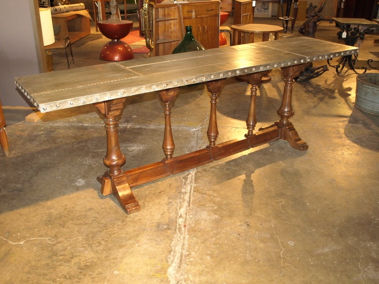 Italian Lombardi "Baluster" Console In Walnut and Zinc
