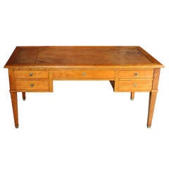 Antique French Directoire Style "Bureau Plat" Desk in Cherry with Leather Top