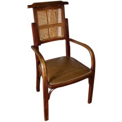 French "Barber" Chair in Leather, Beech Wood, and Rattan