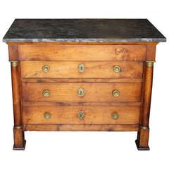 Early 19th Century French Empire Period Commode In Marble And Walnut