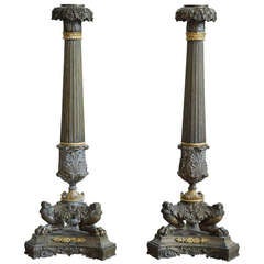 Pair of French Early 19th Century Candlesticks in Gilded Bronze 5