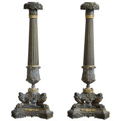 Pair of French Early 19th Century Candlesticks in Gilded Bronze