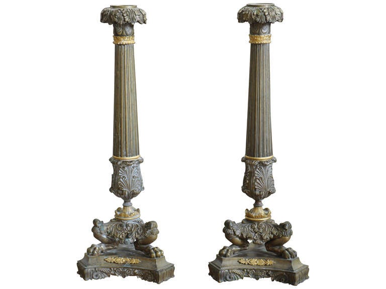 Pair of French antique early 19th century candlesticks 