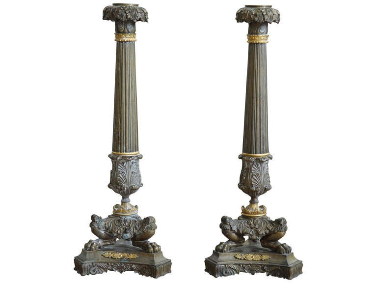 Pair of French Early 19th Century Candlesticks in Gilded Bronze In Good Condition For Sale In Atlanta, GA