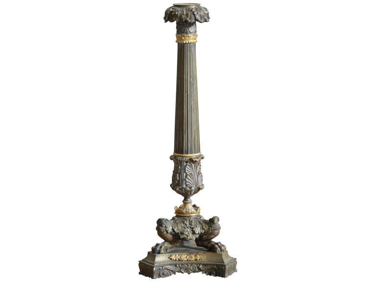 Pair of French Early 19th Century Candlesticks in Gilded Bronze For Sale 3