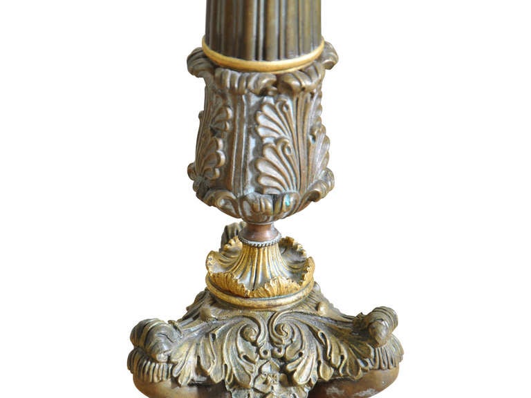 Pair of French Early 19th Century Candlesticks in Gilded Bronze For Sale 4