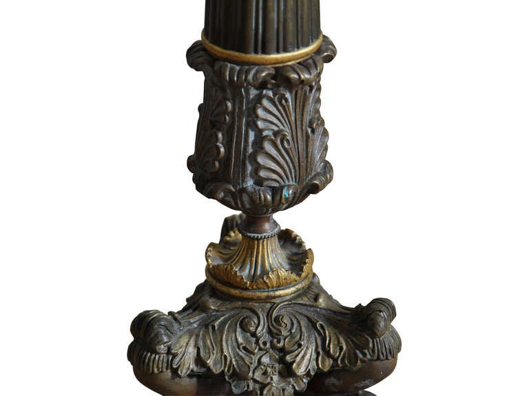 Pair of French Early 19th Century Candlesticks in Gilded Bronze For Sale 6
