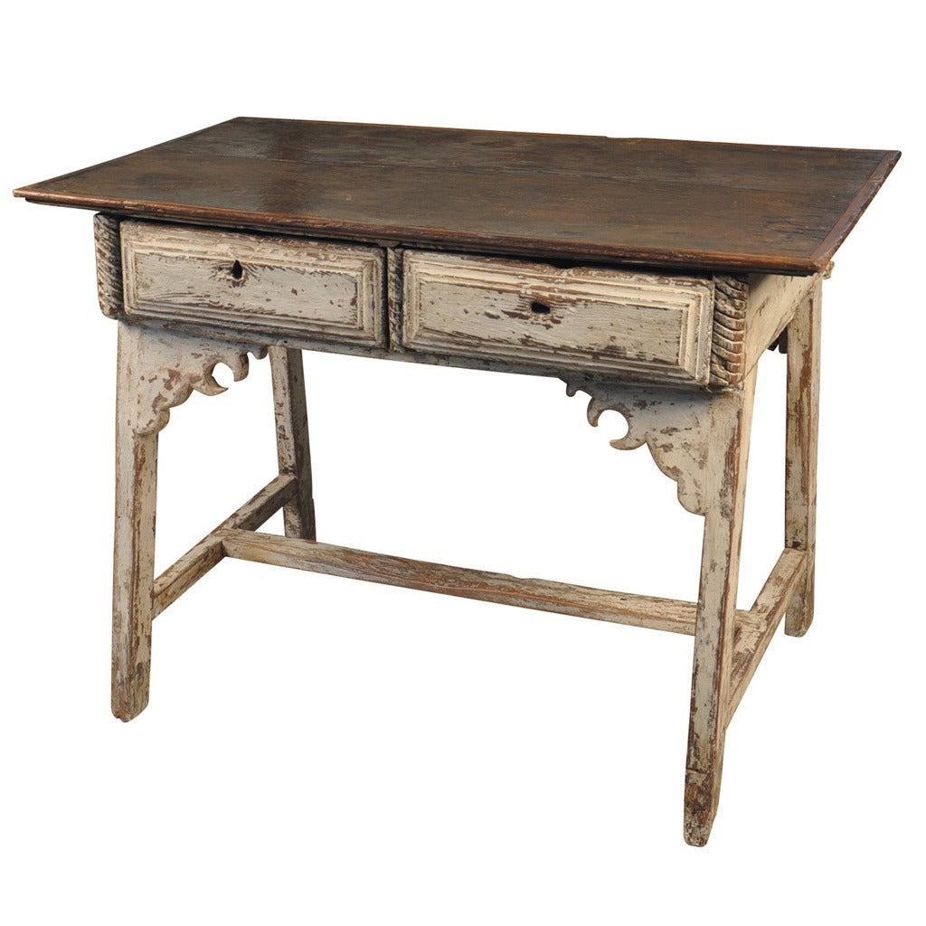 Spanish Primitive Farm Table - Work Table in Painted Wood