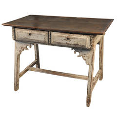 Spanish Primitive Farm Table - Work Table in Painted Wood 4