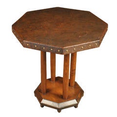 Antique French Art Deco Leather Side Table