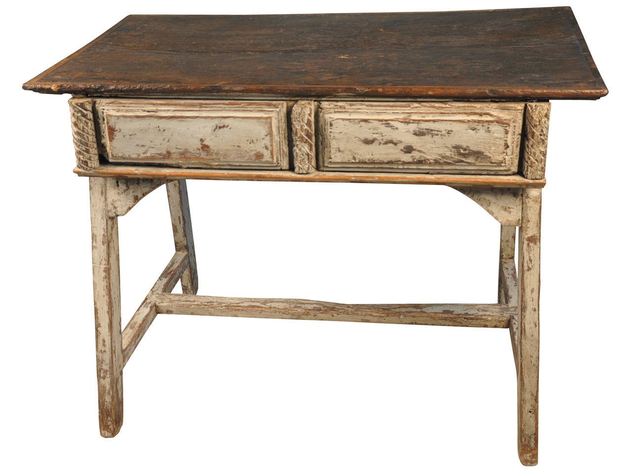 Spanish Primitive Farm Table - Work Table in Painted Wood 4