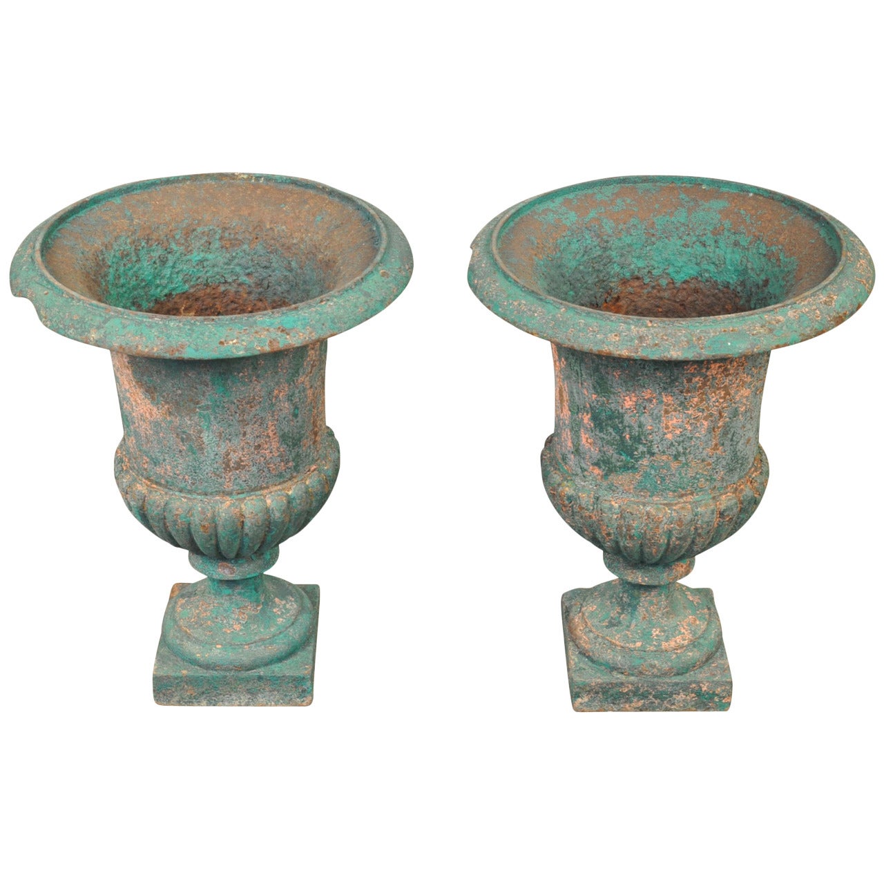 Pair of French Painted Cast Iron Urns