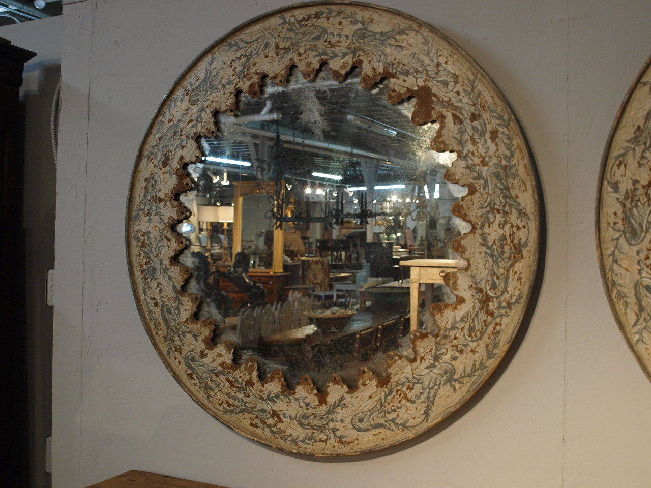 Contemporary Pair of Spanish Hand Painted Metal Mirrors