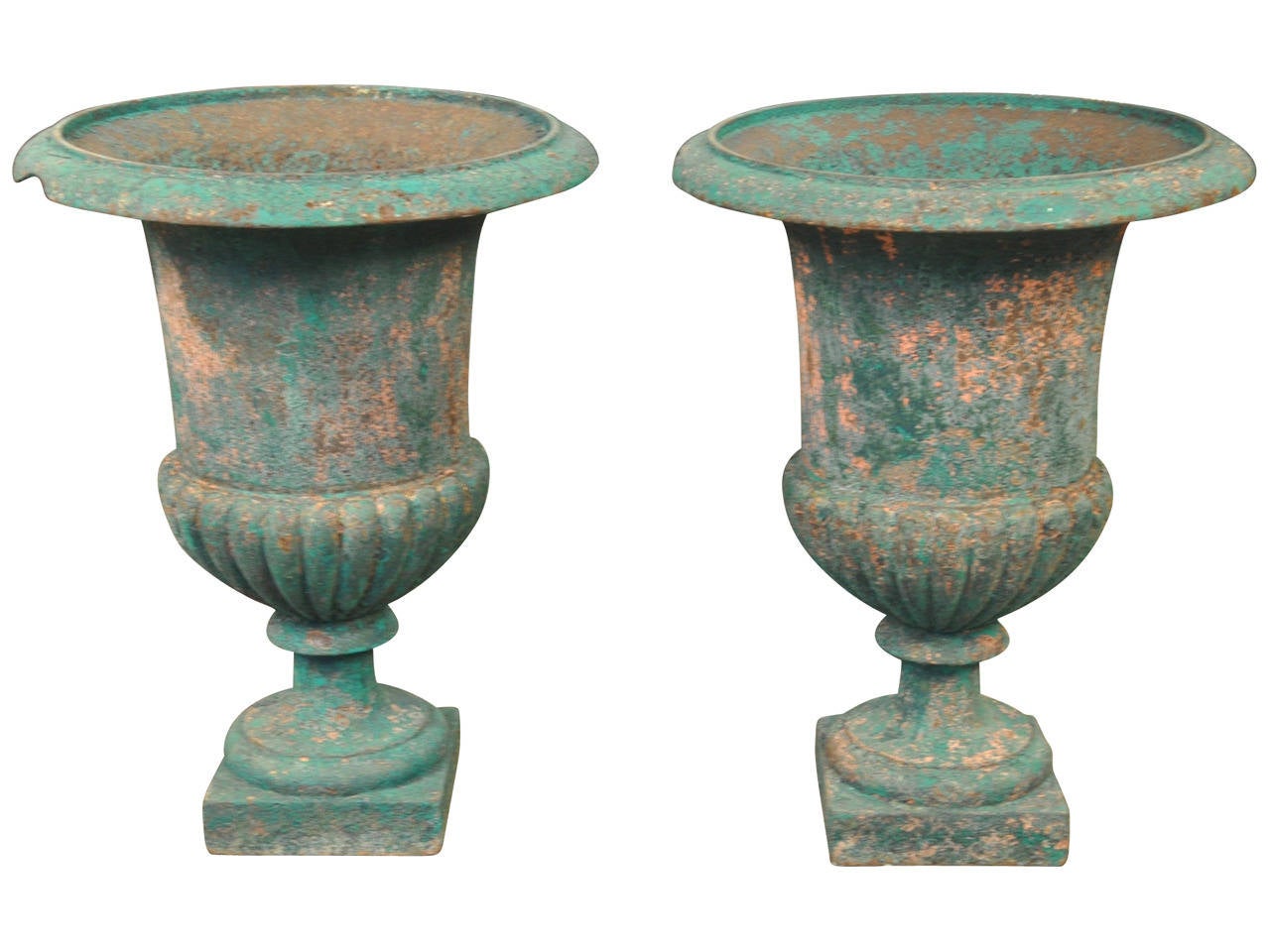 Pair of French Painted Cast Iron Urns In Good Condition In Atlanta, GA