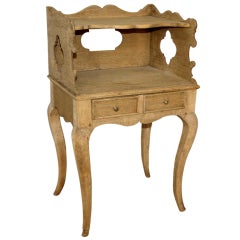 Antique French Provencal Two Drawer Side Table in Washed Oak