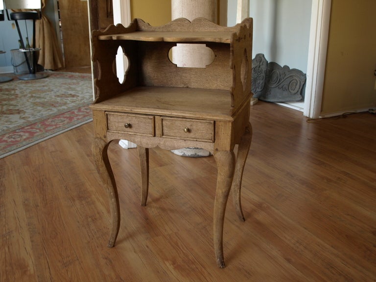 Antique French Provencal Two Drawer Side Table in Washed Oak