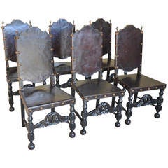Antique Set Of Six Late 19th Century Leather Dining Chairs From Portugal