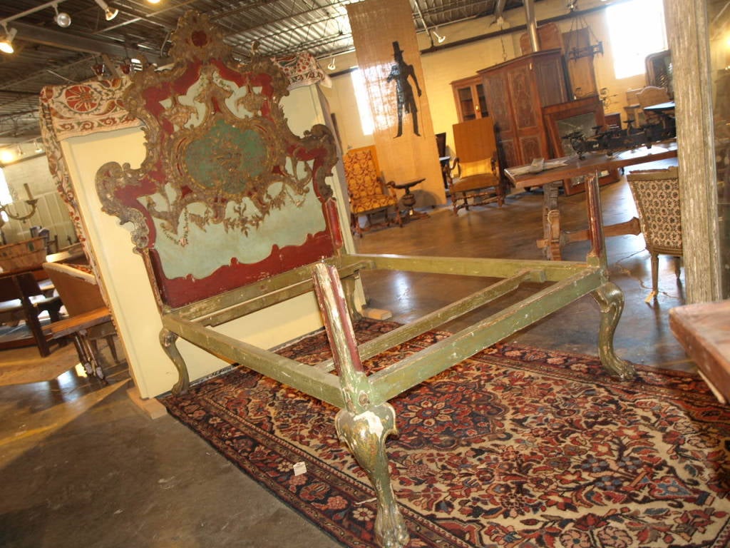 18th Century and Earlier Late 18th Century Italian Bed in Painted Wood